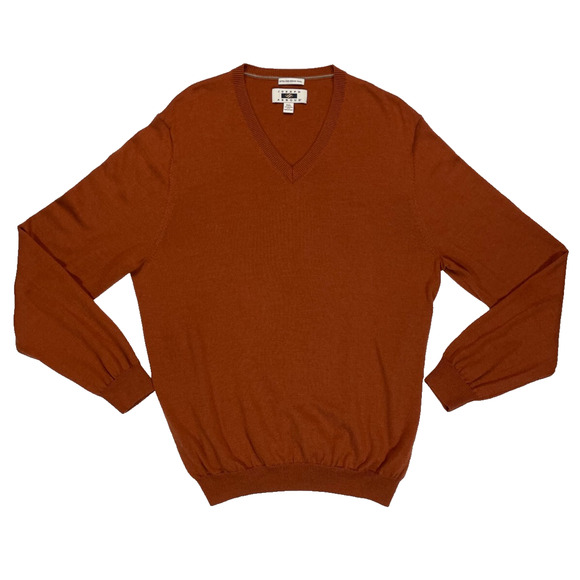 Joseph Abboud XXL Extra Fine Merino Wool V-Neck Sweater Rust Brown - Picture 1 of 9